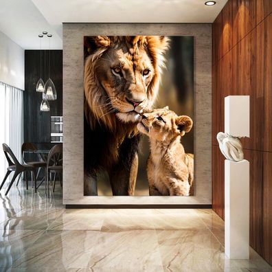 Wandbild Der Löwenvater und sein Junges Poster, Leinwand , Acrylglas , Deko Kunst