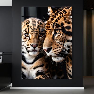 Wandbild Tier Leopardvater und sein Junges Poster, Leinwand , Acrylglas , Kunst