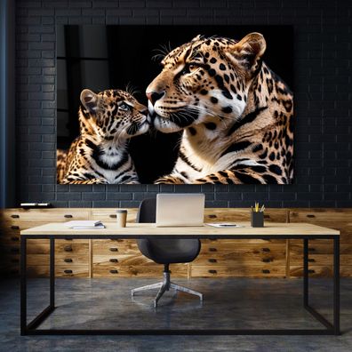 Wandbild Tier Leopard vater und sein Junges Poster, Leinwand , Acrylglas , Kunst