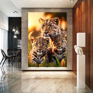 Tier Wandbild Leopard vater und sein Junges Poster, Leinwand , Acrylglas , Kunst