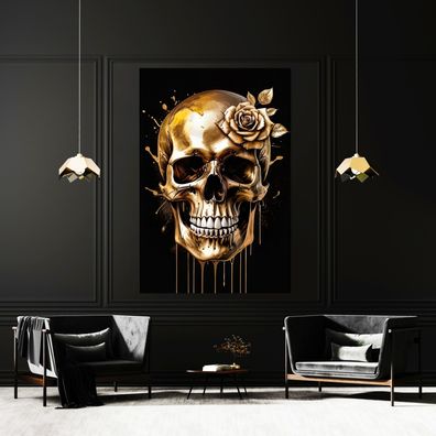 Wandbild Totenkopf und goldene Rose ink, luxus Poster , Leinwand , Acrylglas Kunst
