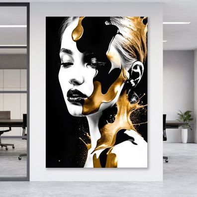 Wandbild Moderne Kunstfrau in Gold und Schwarz Poster , Leinwand , Acrylglas Kunst
