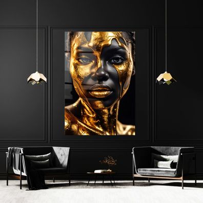 Modern Wandbild Schwarze Frau mit Mit goldenem Make-up Poster , Leinwand , Acrylglas