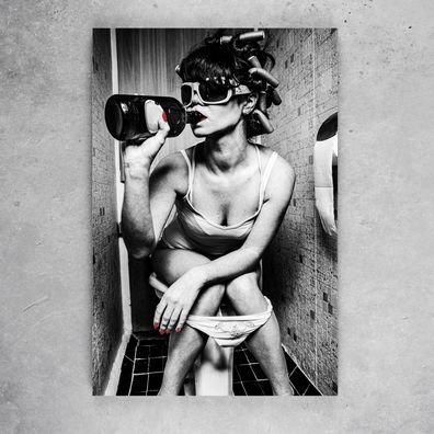 Wandbild Frau Im Badezimmer , trinkt und raucht Kunst Poster , Acrylglas , Leinwand