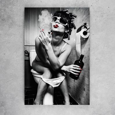 Wandbild Frau Im Badezimmer , trinkt und raucht Poster , Acrylglas , Leinwand Kunst