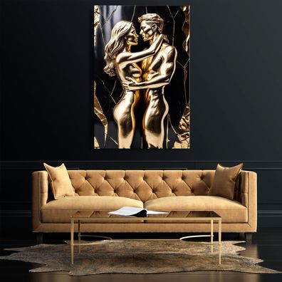 Wandbild Modern Kunst Zwei Liebende in Gold Acrylglas , Poster , Leinwand