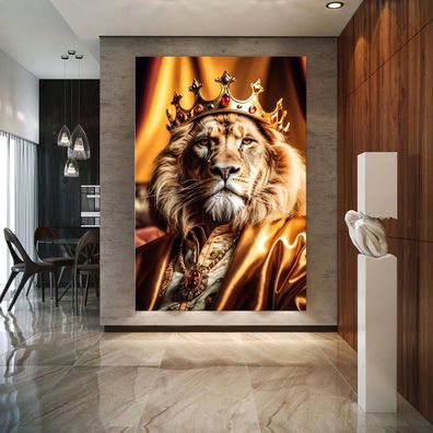Wandbild Tier Löwen König Golden Modern Kunst Acrylglas , Poster , Leinwand
