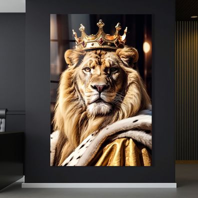 Wandbild Tier Löwen König Golden Modern Kunst Acrylglas , Leinwand , Poster