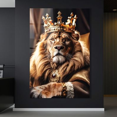 Wandbild Tier Löwen König Golden Modern Kunst Acrylglas , Leinwand , Poster Premium