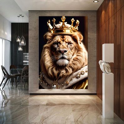 Premium Wandbild Tier Löwen König Golden Modern Kunst Acrylglas , Leinwand , Poster