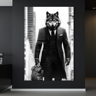 Wandbild Tier Wolf in Anzügen, Geschäftsmann Modern Kunst Acrylglas , Leinwand Poster
