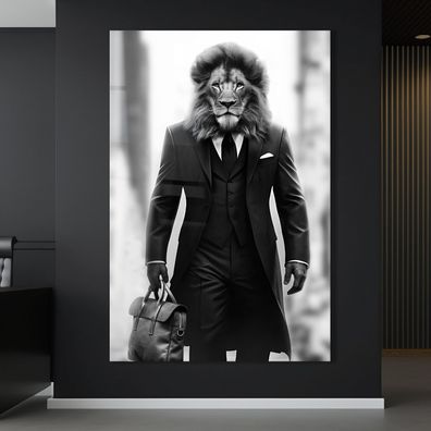 Wandbild Tier Löwe in Anzügen, Geschäftsmann Modern Kunst Acrylglas , Leinwand Poster