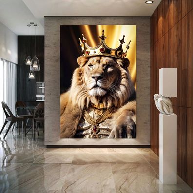 Wandbild Tier Löwen König Golden Modern Kunst Acrylglas , Leinwand , Premium Poster