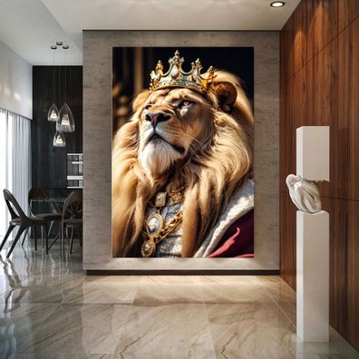 Wandbild Tier Löwen König Golden Modern Premium Kunst Acrylglas , Leinwand , Poster