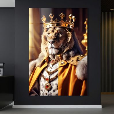 Wandbild Tier Löwen König Golden Modern Premium Kunst Acrylglas , Poster , Leinwand