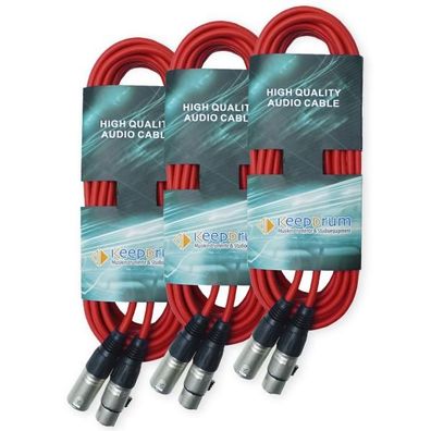 keepdrum DMX Kabel Rot 3-pol XLR 3m 3 Stück