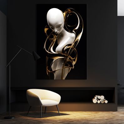 Wandbild Gold und Schwarz , Skulptur Luxury Kunst Acrylglas , Leinwand , Poster