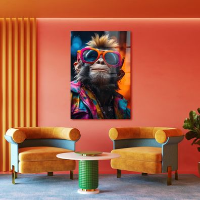 Wandbild Abstrakter Affe mit Brille Cool Pop Kunstdruck Acrylglas , Poster , Leinwand