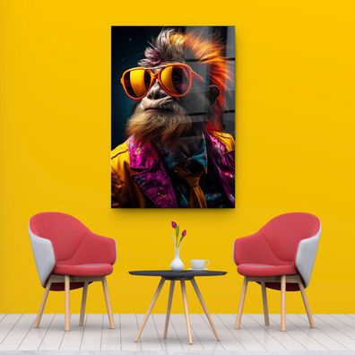 Wandbild Abstrakter Affe mit Brille Cool Pop Kunstdruck Acrylglas , Leinwan , Poster