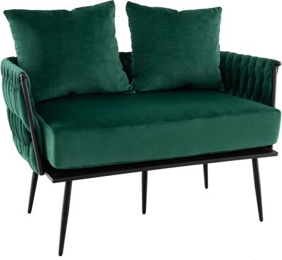 2-Sitzer Sofa aus Samt, kleine Couch mit 2 Rückenkissen, Armlehnen und Sitzkissen