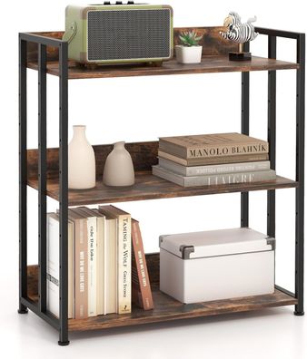 Bücherregal mit 3 Ebenen, Standregal mit verstellbaren Regalböden und Metallrahmen