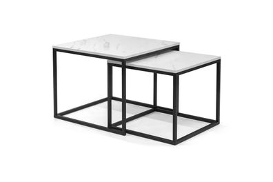 BETTSO 2 Tischen für das Wohnzimmer quadratischen VERONA Weiß + Weiß Marmor