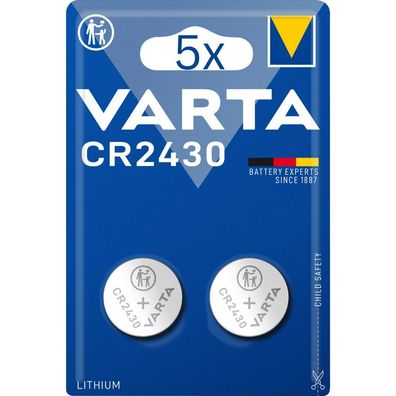 10x Varta CR2430 3V Lithium Knopfzelle - 5x 2er Blister
