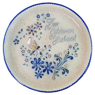 Wandteller D 31 cm Zur Goldenen Hochzeit Vogel Blumendekor Handarbeit Keramik