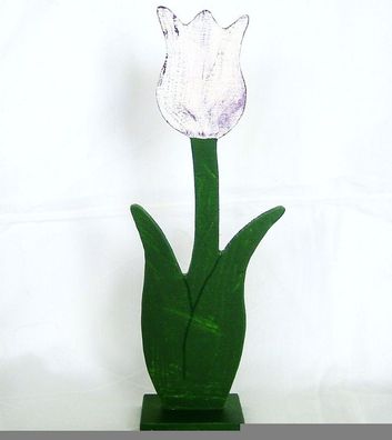 Deko Tulpe weiß-lila, 35cm hoch, Holz, handbemalt, Tischdeko, Eingangsdeko