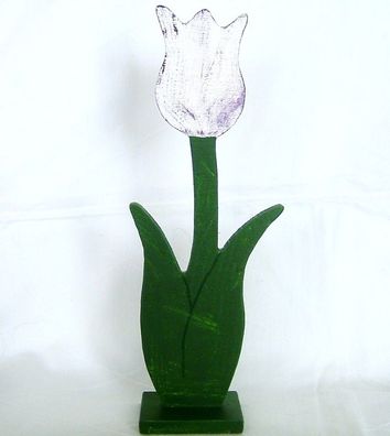 Deko Tulpe weiß-lila, 49cm hoch, Holz, handbemalt, Tischdeko, Eingangsdeko
