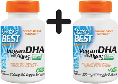 2 x Vegetarian DHA from Algae, 200mg - 60 veggie softgels