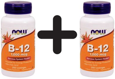 2 x Vitamin B-12 with Folic Acid, 1000mcg - 250 lozenges
