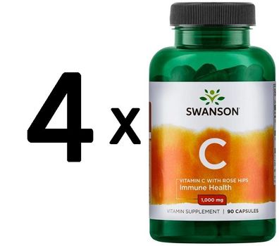 4 x Vitamin C with Rose Hips, 1000mg - 90 caps