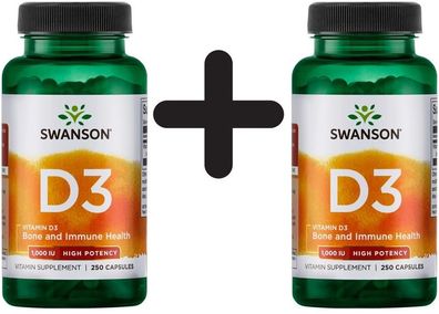 2 x Vitamin D-3, 1000 IU High Potency - 250 caps
