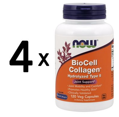 4 x NOW Foods BioCell Collagen Hydrolyzed Type II - 120 vcaps