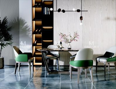 Designer Ess Zimmer Stuhl Set Metall Tische Sessel 4x Stühle + Tisch Garnitur