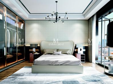 Bett Polster Design Luxus Doppel Betten Ehe Schlaf Zimmer Leder Hotel Bett Neu