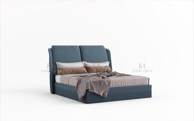 Luxus Schlafzimmer Bett Design Polster Betten Möbel Schlaf Hotel Blau Doppel Neu