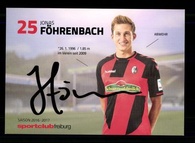 Jonas Föhrenbach Autogrammkarte SC Freiburg 2016-17 Original Signiert