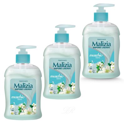 Malizia Flüssigseife Handseife Weißer Moschus - white Musk 3x 300ml Spender