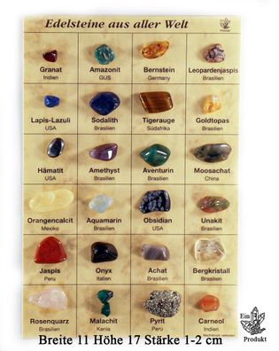 Mineralientafel, Mineraliensammlung, Edelsteine aus aller Welt, Mineralienplatte