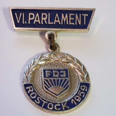 DDR FDJ Abzeichen VI. Parlament Rostock 1959