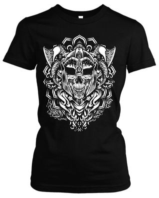 Viking Skull Damen Girlie T-Shirt | Wikinger Thor Totenkopf Germanen Walhalla