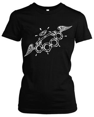 Schlagring Flügel Damen Girlie T-Shirt | Hardcore Fun Biker Waffe Hooligan