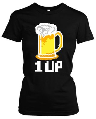 1UP Bier Damen Girlie T-Shirt | Beer Männertag Vatertag Party Saufen Bierkönig
