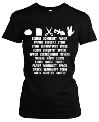 Stein Papier Schere Echse Spock Girlie T-Shirt | Big Bang Theory Bazinga Fun