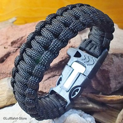 Paracord-Armband 3 in 1 Schwarz, Survival Art.-Nr. 13005