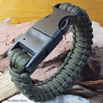 Paracord-Armband 3 in 1, Grün, inkl. Rettungspfeife, Feuerstein, Klinge Art.-Nr 13006