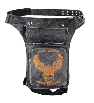 Motorrad Leder Beintasche Biker Echt Leder Tasche Custom Vintage Tasche Orange