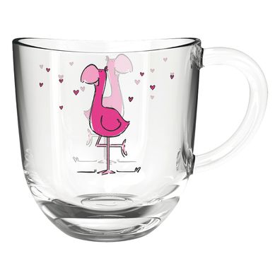 Trinkglas mit Henkel, Inhalt: 0,28 Liter, Flamingo